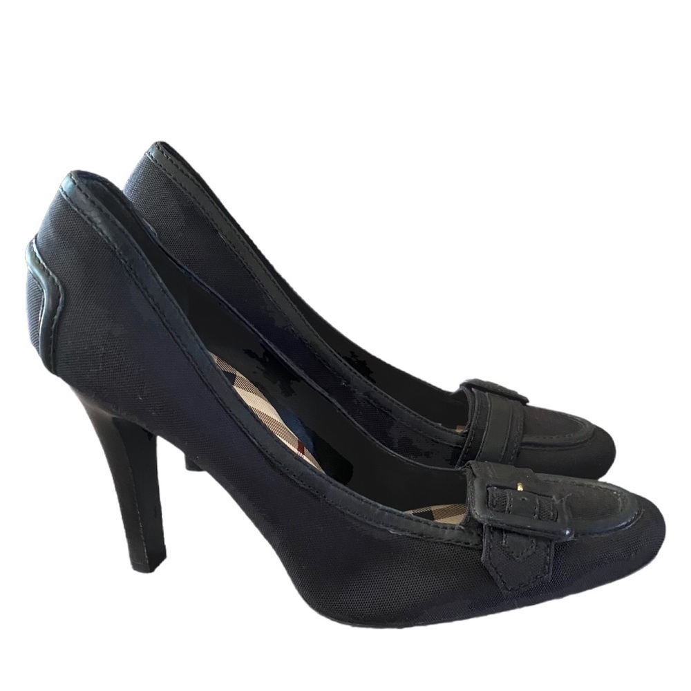 Burberry Navy Canvas & Leather Heels – Size 39.5 – Made in Italy